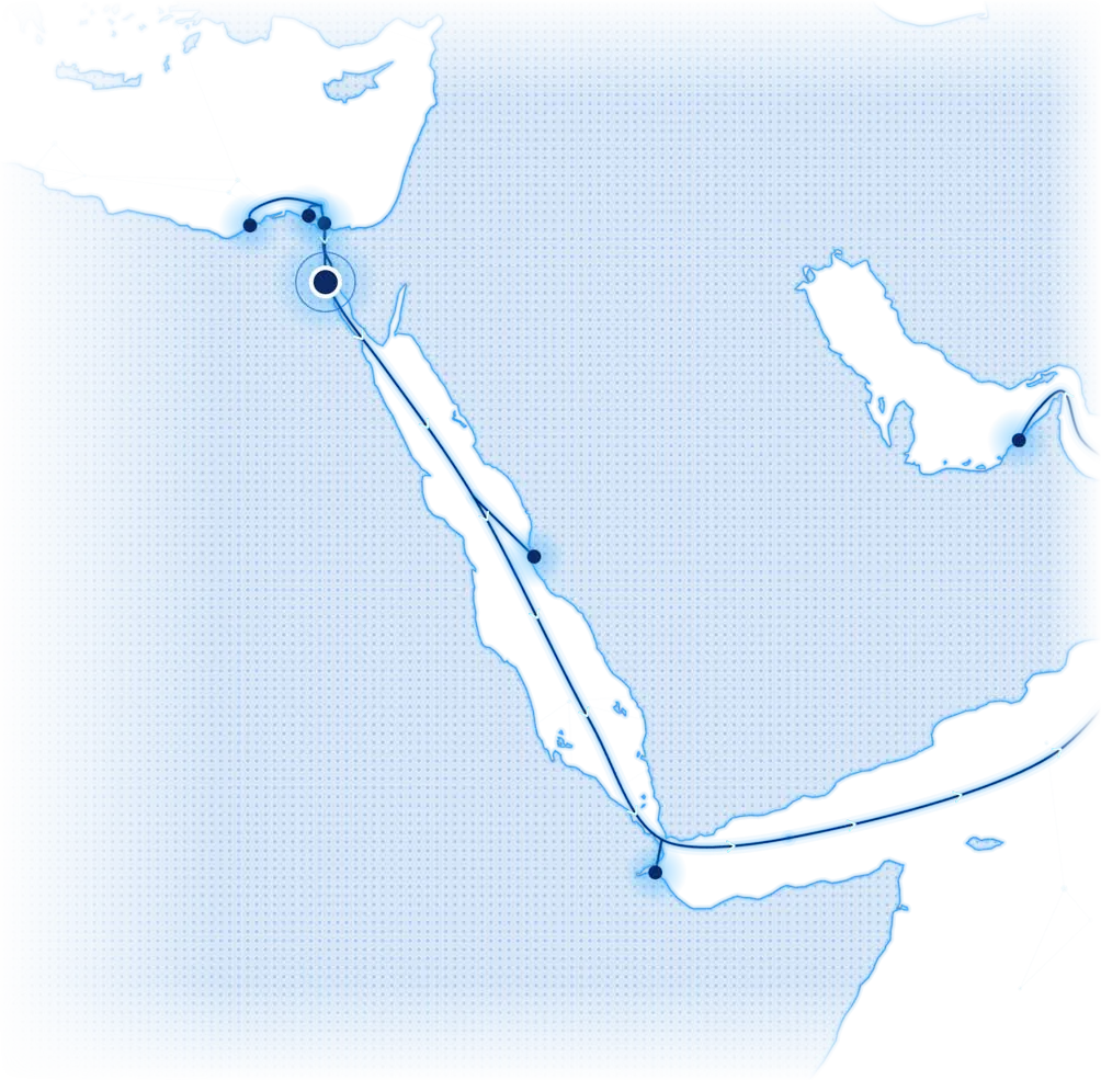 Map of LMEX NVOCC coverage from Egyptian ports through the Red Sea to Jeddah, Djibouti and Jebel Ali