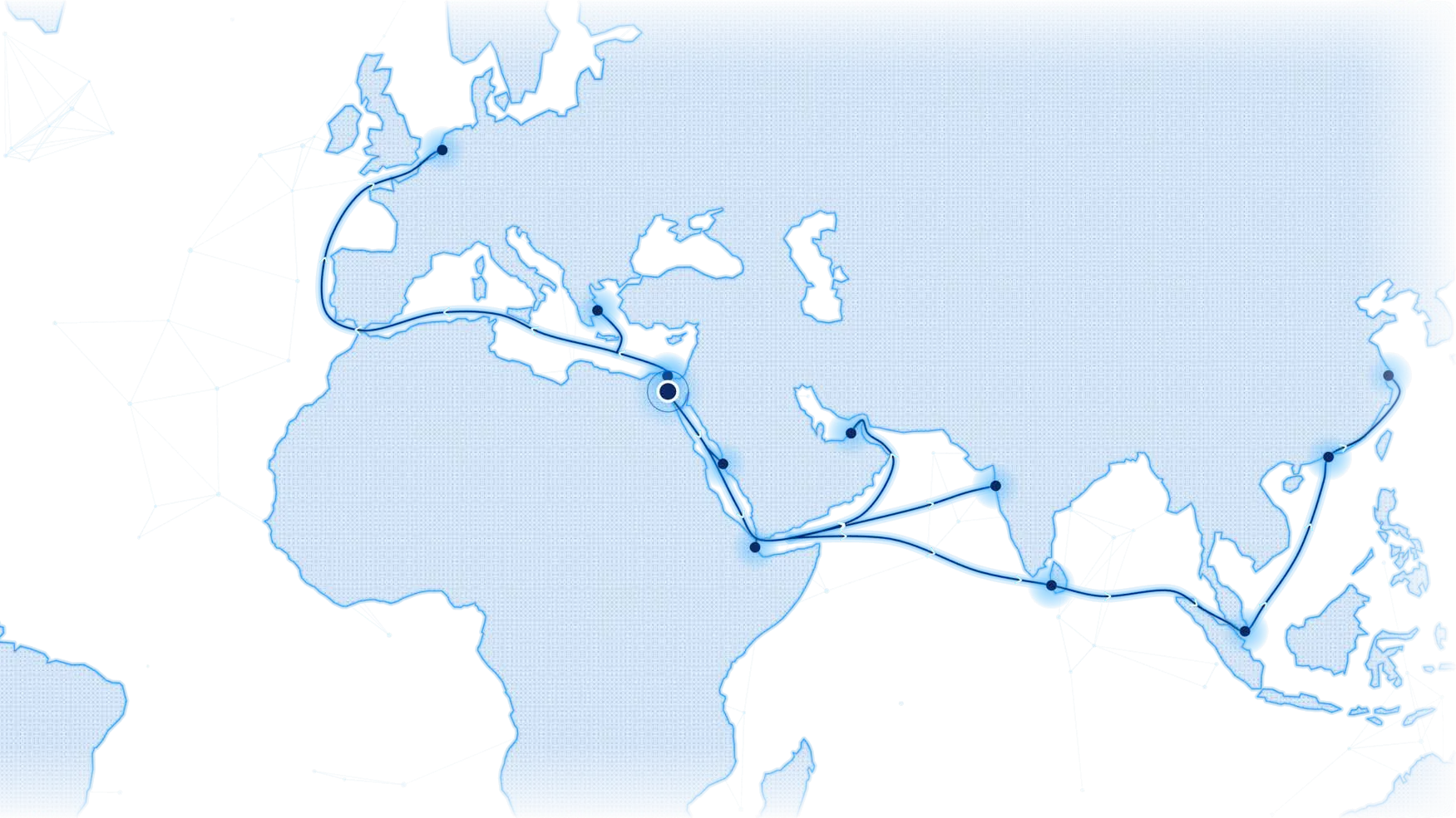 LMEX trade lanes from the Suez Canal to Jebel Ali, Nhava Sheva, Colombo, Singapore, Hong Kong and Shanghai